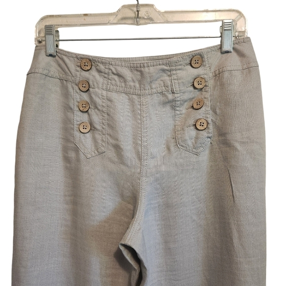 CYNTHIA ROWLEY WOMENS 100% LINEN PANTS SZ4 SAILOR BUTTON LAGENLOOK BEIGE - Picture 3 of 9
